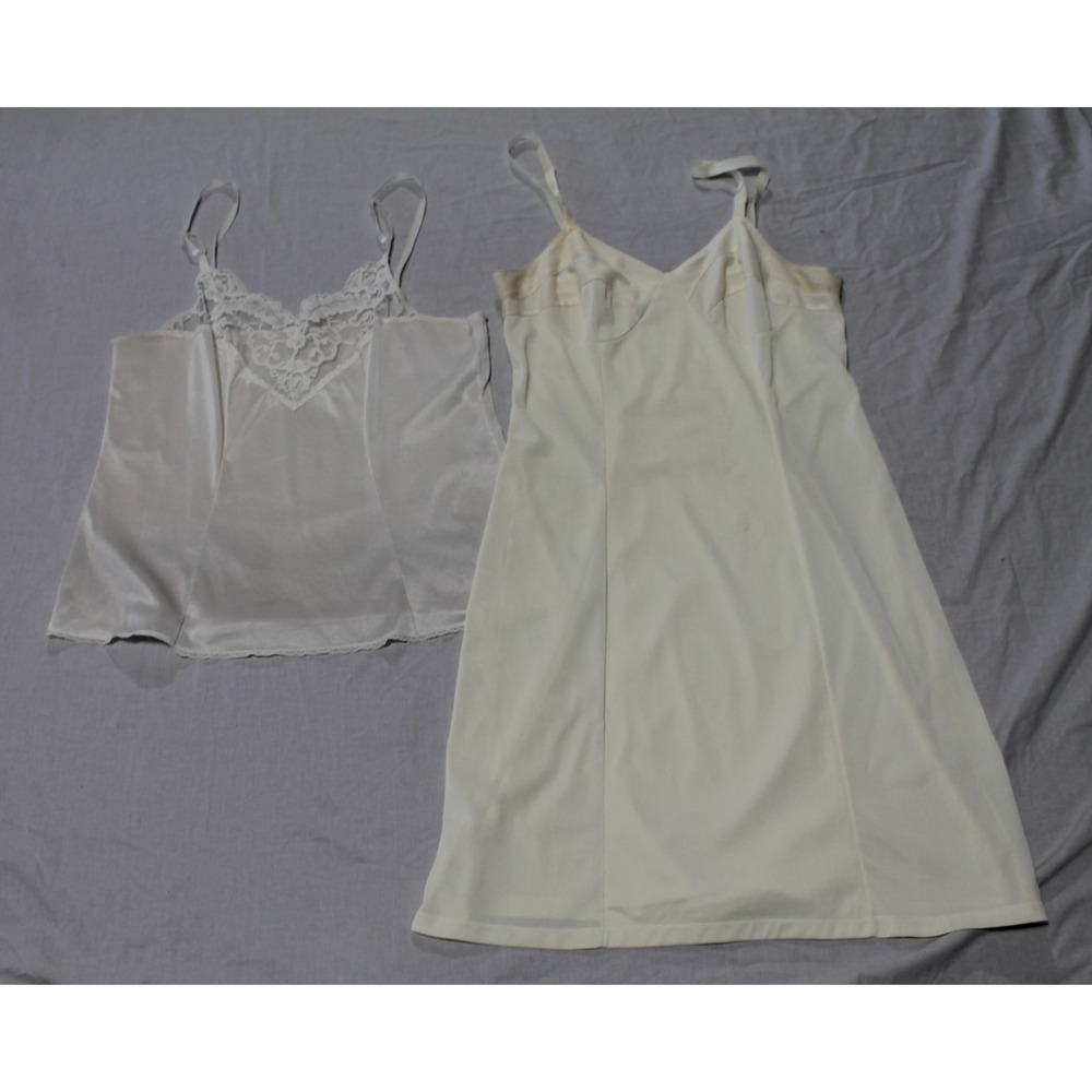 Vintage Penneys Gaymode Slip Dress 36 Short & Lace Cami Lingerie Lot Ivory 1970s
